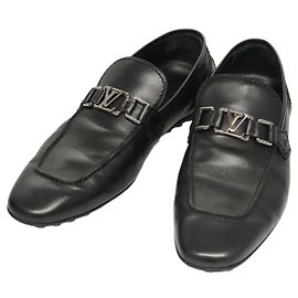 LOUIS VUITTON Chaussures de conduite en cuir noir LV Auth bs25780 Noir