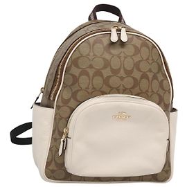 Coach Signature Backpack PVC Leather Beige Gold Auth 124538 Beige Golden