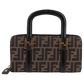 Fendi-FENDI Portefeuille en toile Zucca Noir Marron or Auth 124173V-Marron,Noir,Doré
