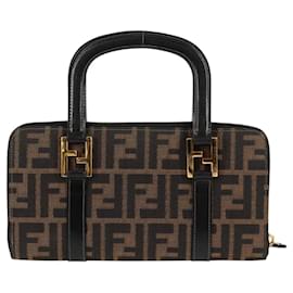 Fendi-FENDI Portefeuille en toile Zucca Noir Marron or Auth 124173V-Marron,Noir,Doré