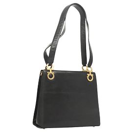 Borsa a Spalla Gancini in Pelle Nera e Oro Auth 124607 di Salvatore Ferragamo Nero D'oro