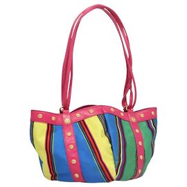 Bolsa de ombro Gianni Versace em lona rosa e dourada Auth 120571 Rosa Dourado