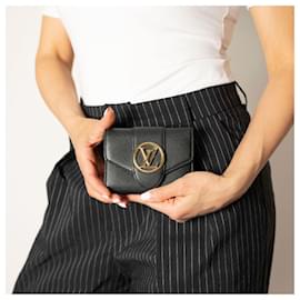 Louis Vuitton-Pont 9 Calfskin Grained Leather Folding Wallet Black-Black