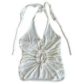 Autre Marque-Cream knit backless top with American or halter neckline and gathered detail T.XS - S-Cream