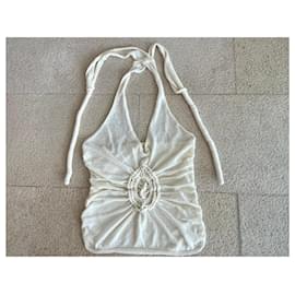 Autre Marque-Cream knit backless top with American or halter neckline and gathered detail T.XS - S-Cream