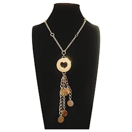 Blumarine-BLUMARINE necklace with large round charm in gold metal featuring engraved logo-Golden