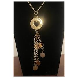 Blumarine-BLUMARINE necklace with large round charm in gold metal featuring engraved logo-Golden