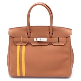 Hermès-Hermes Birkin 30 Officer Handbag Brown/Yellow-Brown
