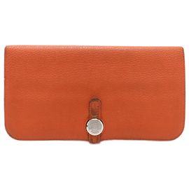 Hermès Hermes Dogon Long Bifold Leather Wallet Orange