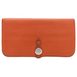 Hermès-Hermes Dogon Long Bifold Leather Wallet-Orange