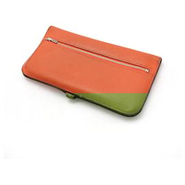 Hermès-Hermes Dogon Long Bifold Leather Wallet-Orange