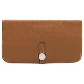 Hermès-Hermes Leather Dogon Long Bifold Wallet-Brown