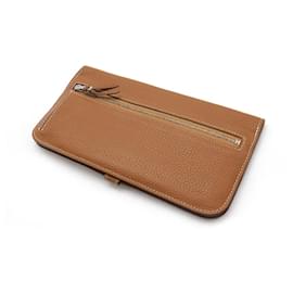 Hermès-Hermes Leather Dogon Long Bifold Wallet-Brown