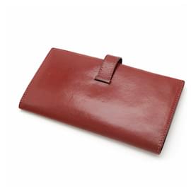 Hermès-Hermes Leather Bearn Classic Wallet Red-Red