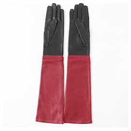 Hermès-Gants en cuir d'agneau et soie HERMES pour femmes-Noir
