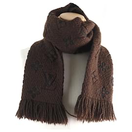 Louis Vuitton-Cachecol Monogram de Lã e Seda Louis Vuitton-Marrom