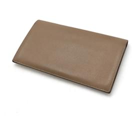 Hermès-Hermes Leather Silk Long Wallet-Grey
