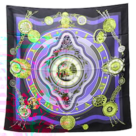 Hermès-Écharpe en soie Hermès noire multicolore-Noir