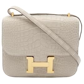 Hermès-Hermes Constance 3 Mini Alligator Shoulder Bag-Brown,Beige