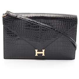 Hermès-Hermes Exotic Leather Shoulder Bag-Black