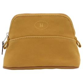 Hermès-Pochette Bolide en toile et cuir Hermès-Jaune