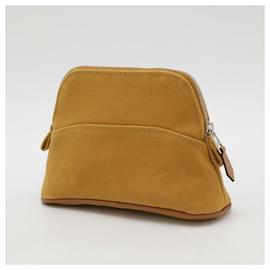 Hermès-Pochette Bolide en toile et cuir Hermès-Jaune