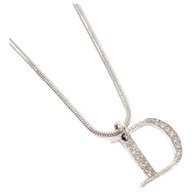 Christian Dior-Dior D Logo Necklace Metal Rhinestone-Silvery,Metallic