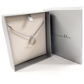Christian Dior-Dior D Logo Necklace Metal Rhinestone-Silvery,Metallic
