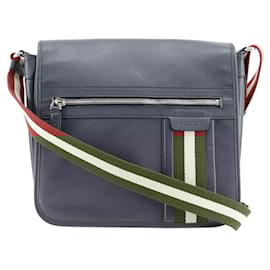 Bally-Bally Calf Shoulder Bag Navy-Blue
