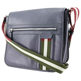 Bally-Bally Calf Shoulder Bag Navy-Blue