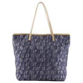 Fendi-Sac à main en denim et cuir Zucchino de Fendi-Bleu
