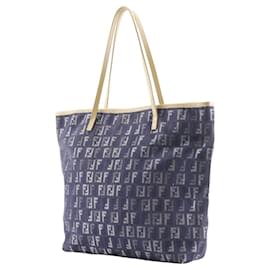 Fendi-Sac à main en denim et cuir Zucchino de Fendi-Bleu