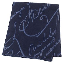 Sciarpa in lana con frange calligrafiche Berluti blu navy Blu