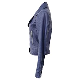 Balenciaga-Balenciaga Zipped Biker Jacket in Navy Blue Leather-Blue,Navy blue
