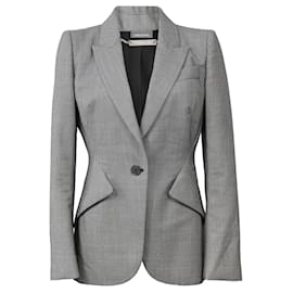 Alexander Mcqueen- Alexander Mcqueen Single-Breasted Blazer in Grey Wool-Grey