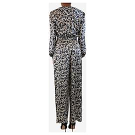 Autre Marque-Navy blue and beige silk floral printed jumpsuit - size UK 6-Blue