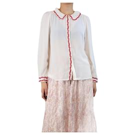 Autre Marque-Cream and red embroidered-trim silk blouse - size UK 8-Cream