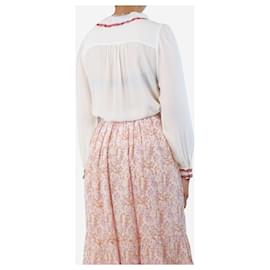 Autre Marque-Cream and red embroidered-trim silk blouse - size UK 8-Cream