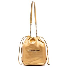 Saint Laurent Gold Große Metallic Kalbsleder Teddy Eimer Golden