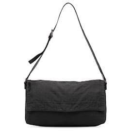 Fendi-Sac à bandoulière en toile Zucca noire Fendi-Noir