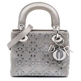 Dior-Dior Gray Mini Satin Cannage Strass Crystal Embellished Lady Dior-Brown