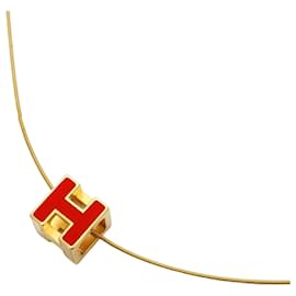 Hermès-Hermes Cage d'Ash Gold Plated Necklace-Red,Golden