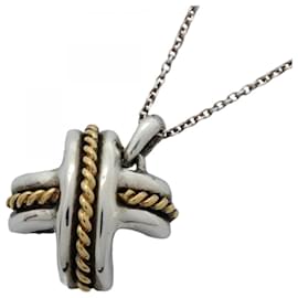Tiffany & Co-Tiffany Necklace Signature Cross in 18K Yellow Gold and Silver 925-Other