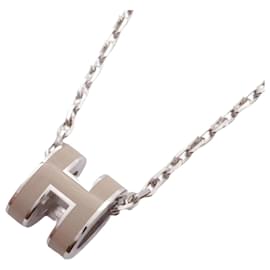 Hermès-Hermes Pop Ash Mini Metal Necklace-Silvery,Beige