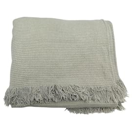 Hermès-NEUF PLAID HERMES COUVRE LIT EN CACHEMIRE & COTON SOIE CASHMERE BLANKET-Gris