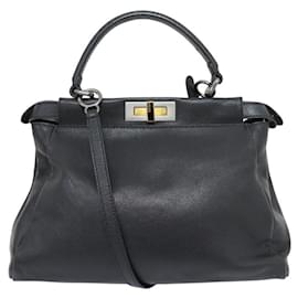 Fendi-FENDI PEEKABOO MM 8BN226 REGULAR BLACK LEATHER SHOULDER BAG-Black