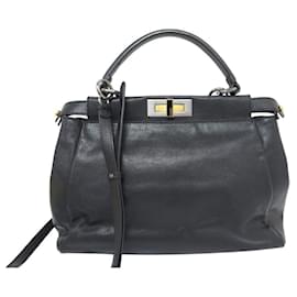 Fendi-FENDI PEEKABOO MM 8BN226 REGULAR BLACK LEATHER SHOULDER BAG-Black