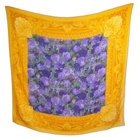 Christian Dior Maxi pañuelo de seda Dior vintage de los años 80 Multicolor Amarillo Morado oscuro
