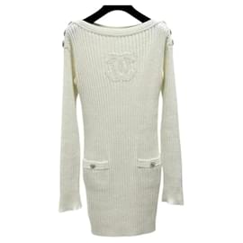 Chanel-Chanel CC Logo Knited Dress Sz.34 Pre-owned-White