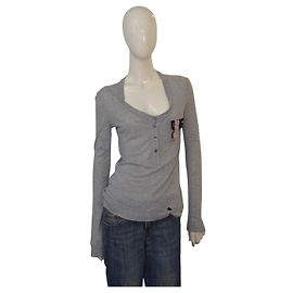 Galliano Grey Viscose Long Sleeve T-Shirt with Buttons Size L Grey